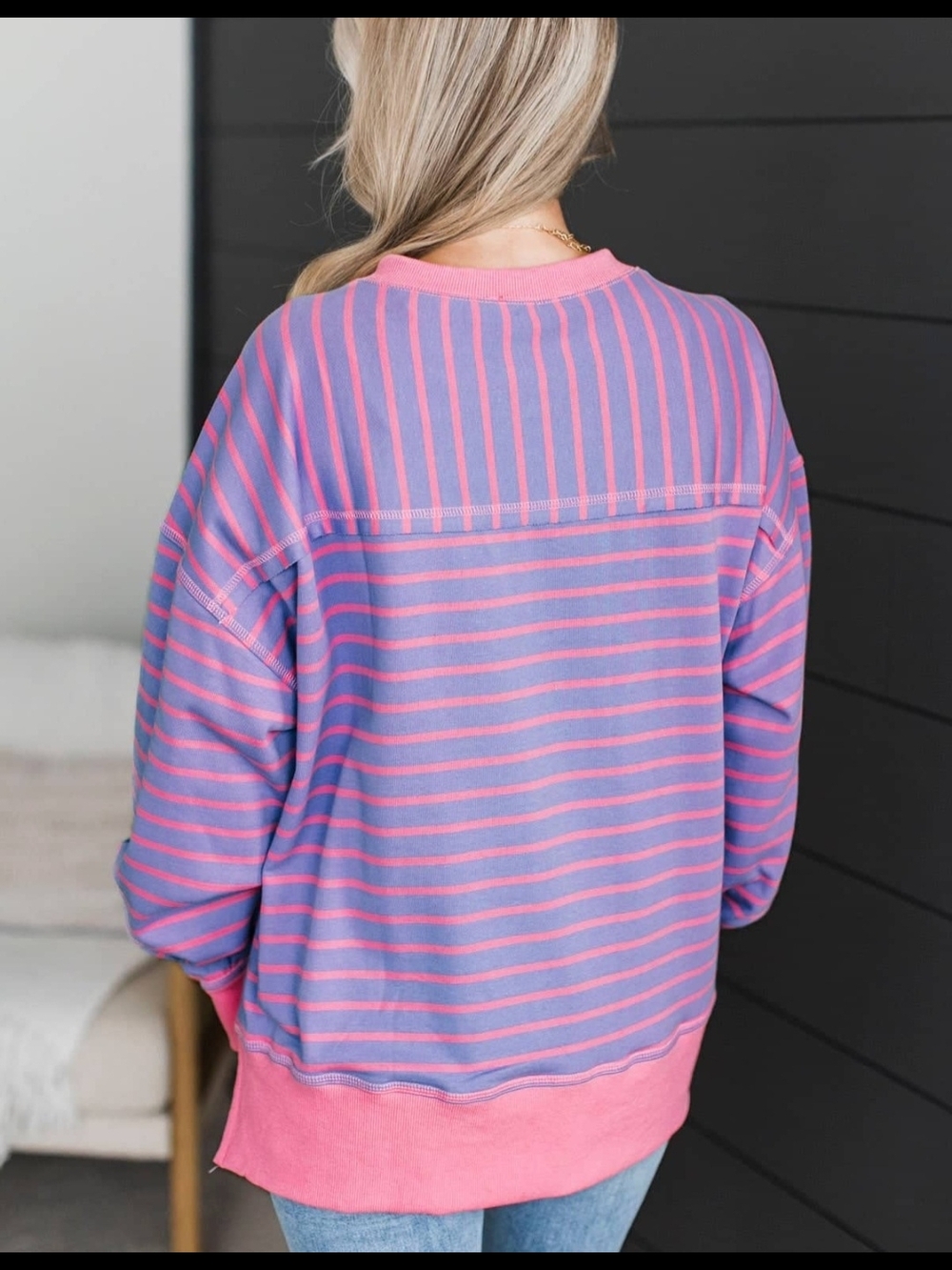 Women's Oversized Striped Top In Lavender And Pink - Picture 7 of 12